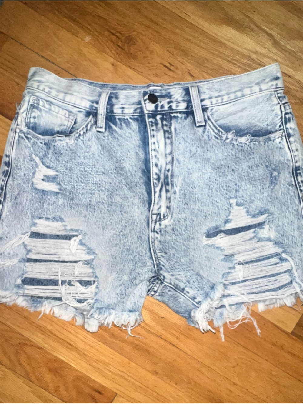 Pink Lily Light Wash Distressed Denim Shorts - Women's